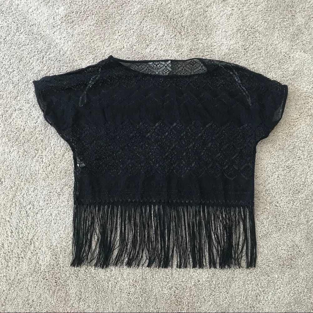 Derek heart black fringe top sheer romantic western